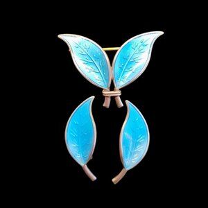 David Andersen Norway Sterling Blue Enamel Double Brooch & Clip-On Earrings Set